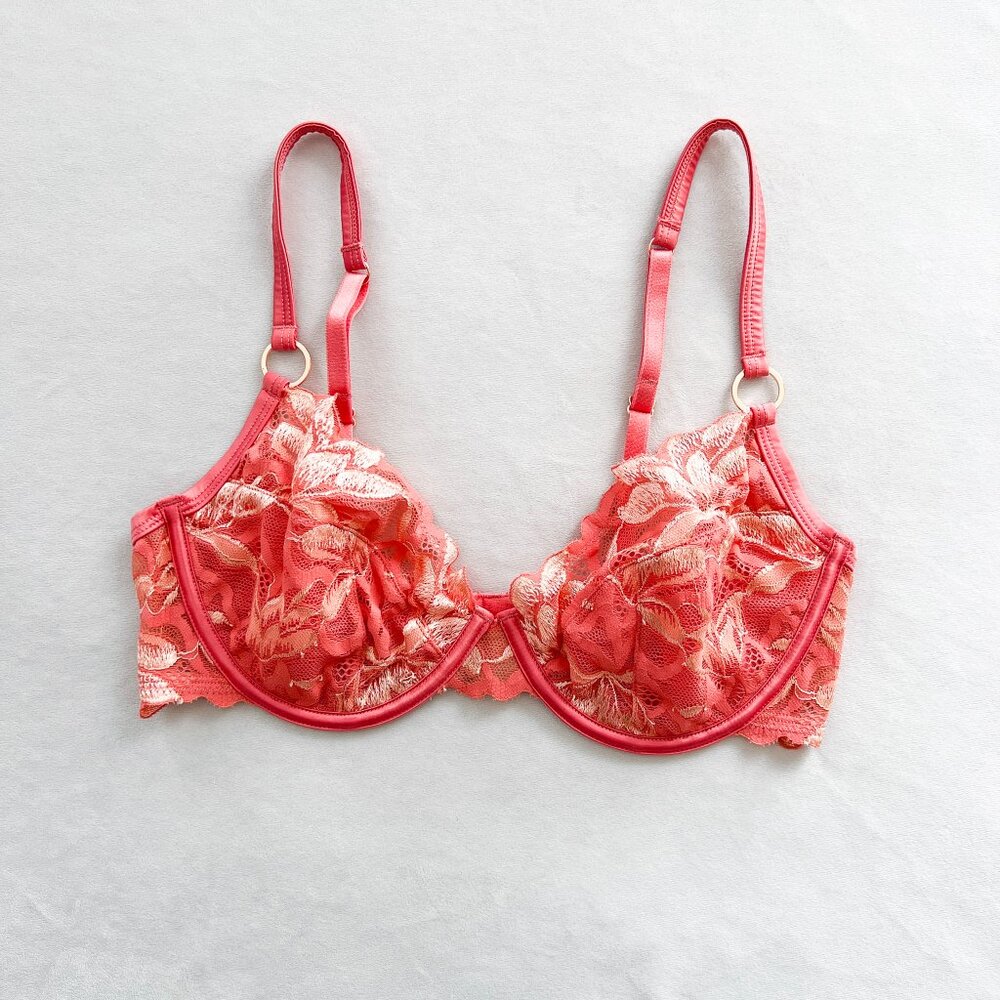 Bras N Things Coral Pink Floral Lace Bra